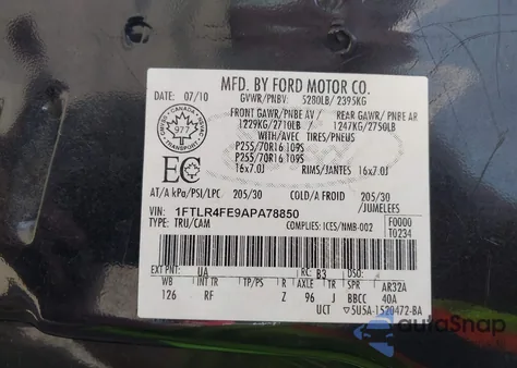 2010 Ford Ranger Sport/Xlt z USA, uszkodzony, nr VIN 1FTLR4FE9APA78850